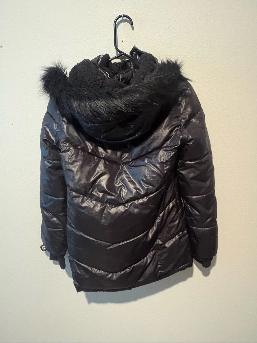 Justice Black Puffer Jacket with Faux Fur Trim
